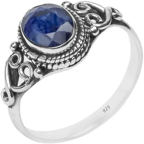 Avicrafts Anillo de Piedra de Zafiro Azul Plata de Ley 925 Anillo Declarativo Para Mujeres Hecho a Mano Piedra Preciosa Joyería de Navidad Regalo