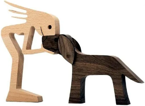 Miniatura 9 de Regalo único tallada a mano estatua de hombre y perro, estatua de madera humana de perro, escultura de madera para decoración de oficina en casa