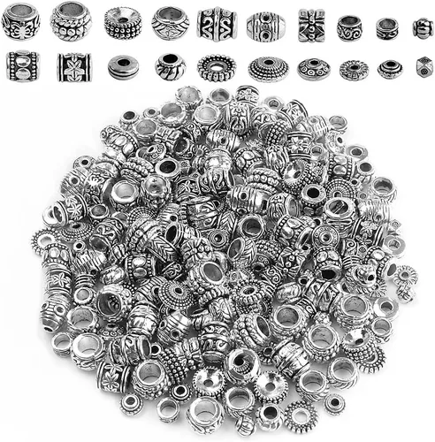 Miniatura 5 de (TM) 0.394 in 40 piezas de plata tibetana redonda hueco espaciador encanto abalorios joyería hallazgos mezcla lote caja conjunto surtido
