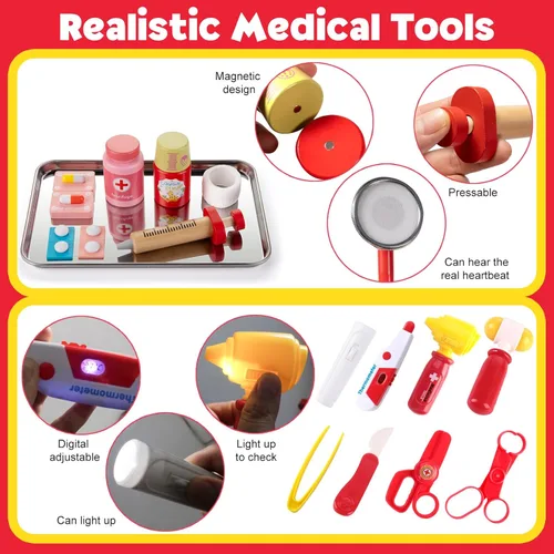 Miniatura 4 de Kit de médico para niños, 36 piezas de juego de doctor para niños pequeños de 3 a 5 años con bolsa médica y estetoscopio real, juego de doctor