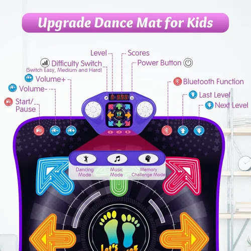 Miniatura 3 de Juguetes de alfombrilla de baile para niñas y niños de 3 a 12 años, alfombrillas de baile con 8 botones iluminados y Bluetooth inalámbrico, juguete