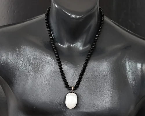 Miniatura 156 de Colgante de turmalina cruda natural, Collar de cuentas de ónix negro genuino, Collar de piedra negra, Collar de piedras preciosas, Cuentas de 0.315