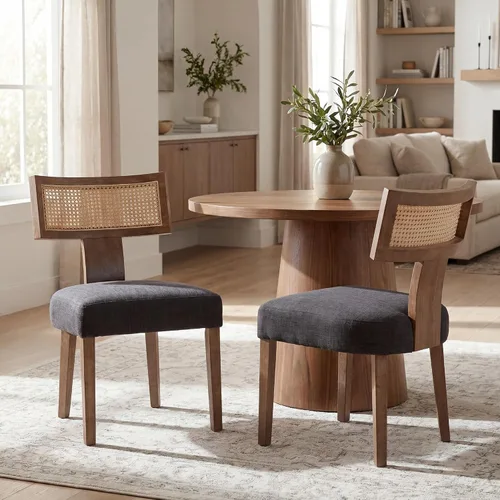 Miniatura 45 de VESCASA Juego de 2 sillas de comedor modernas de mediados de siglo, sillas de comedor tapizadas de lino con respaldo curvado ergonómico, patas