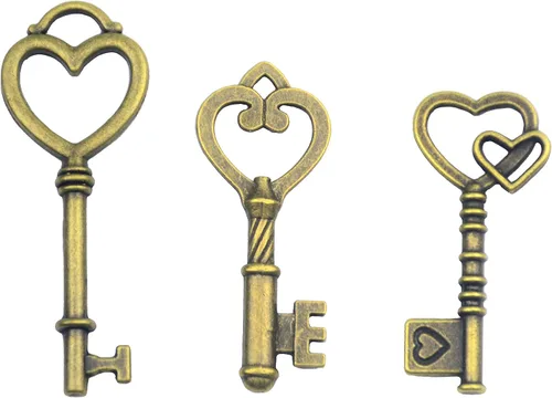 Makhry 30 llaves de esqueleto vintage con forma de corazón, llaves para decoración de bodas, fiestas, dijes antiguos (bronce antiguo)