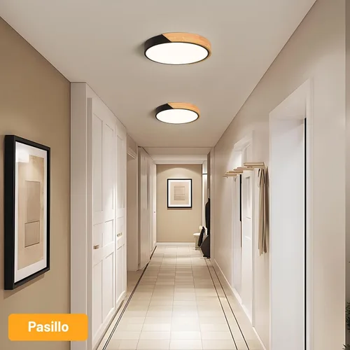 Miniatura 7 de Moderna lámpara de techo de madera regulable, LED minimalista 5CCT 2700K-6000K, lámpara de techo empotrada, lámpara de iluminación redonda para Negro