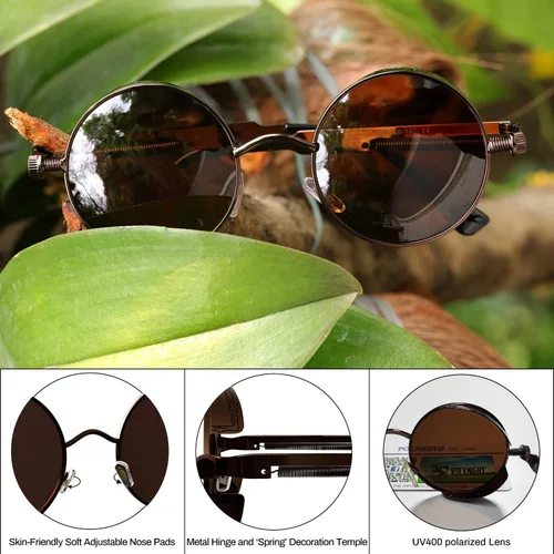 Miniatura 5 de ROCKNIGHT Gafas de sol Gothic Steampunk redondas polarizadas UV400 con protección unisex