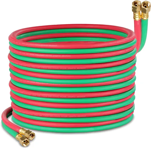 Miniatura 8 de ABN Manguera de oxiacetileno, 15 pies x 1/4 pulgadas - B Fitting Twin Cutting Torch Hose para soldadura