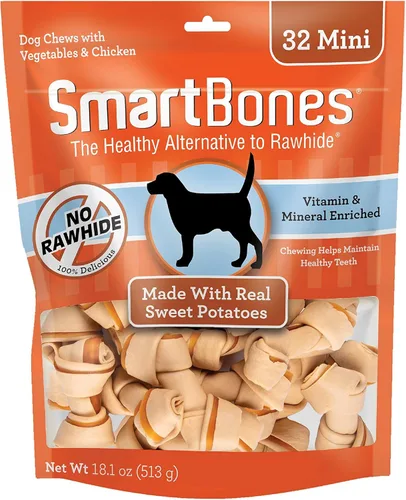 Miniatura 12 de SmartBones Mini masticables con mantequilla de maní real, 24 unidades, masticables sin piel cruda para perros (el embalaje puede variar)