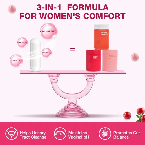 Miniatura 9 de ZEBORA Probióticos para mujeres, probióticos vaginales con arándano, prebióticos orgánicos, D-manosa y vitamina C - Apoya la salud del tracto