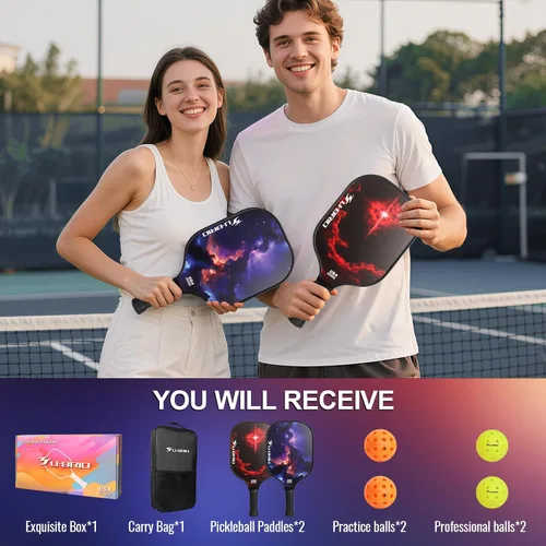 Miniatura 7 de Pickleball Paddles Set of 2 Paddles 4 Balls and 1 Bag Pickleball Set 16MM Fiberglass Pickleball Paddle for Men Women, Pickleball Gifts for Women/Men