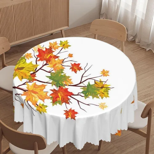 Miniatura 13 de Manteles redondos con temática de hojas de otoño, 48 pulgadas, tela impermeable, decorativo, reutilizable, lavable, a prueba de derrames, resistente