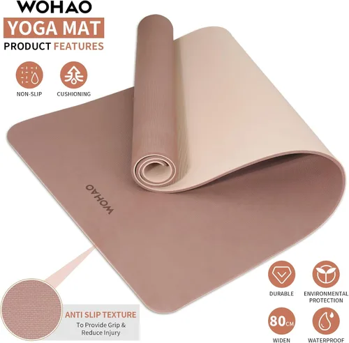 Miniatura 2 de Tapete de yoga extra grueso de 0.315 pulgadas, 72 x 28 pulgadas, tapete de ejercicio antideslizante, reversible de 2 lados de doble