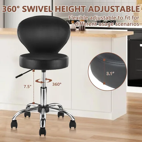 Miniatura 4 de KLASIKA Silla giratoria de cuero con soporte para la espalda, asiento hidráulico ajustable, altura de 22 pulgadas, para oficina, masaje, facial