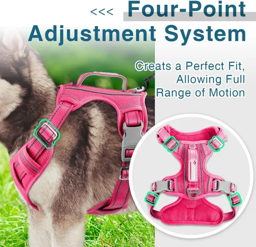 Miniatura 6 de BARKBAY Arnés para perro sin tirones con bolsillo para etiqueta de identificación, resistente, reflectante, de fácil control para perros grandes Rosa