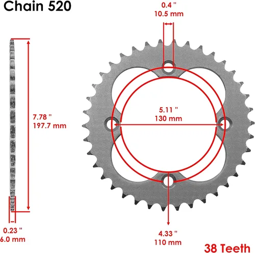 Miniatura 4 de Caltric Kit de Cadena de Transmisión y Piñones con O-Ring Rojo Compatible con Honda Fourtrax TRX250X TRX250R 1987-1992 / TRX300X TRX300EX 1993-2009