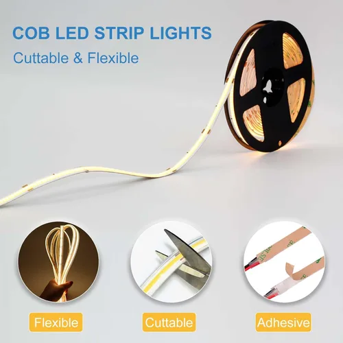 Miniatura 4 de LLTOP Tira de luces LED COB Impermeable IP67 DC24v Luz blanca del día 6000K 5m/16.4 pies Alto CRI 92Ra+ Tira de luces LED para exteriores Cortada