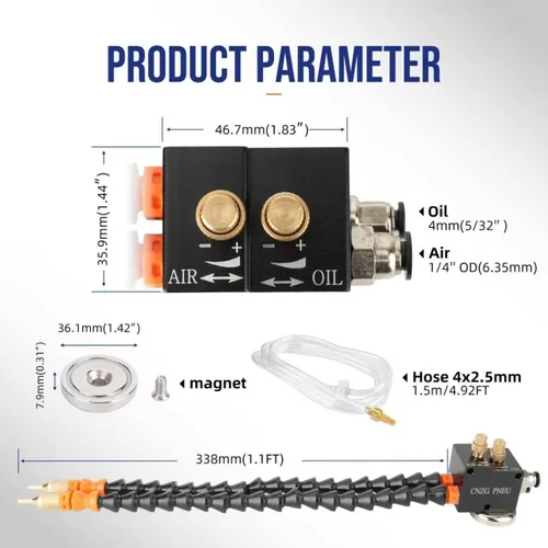Miniatura 2 de 1/4" CNC doble refrigerante Mister para fresadora con base magnética, rociador de refrigeración, sistema de boquilla de pulverización de lubricación