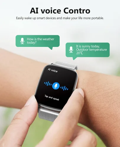 Miniatura 3 de SOUYIE Relojes inteligentes controlados por voz AI con pantalla de 1.85 pulgadas, IP68 impermeable, monitoreo de frecuencia cardíaca 24/7, Negro