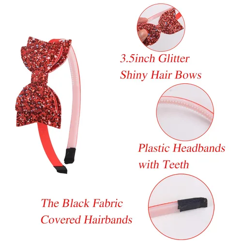 Miniatura 2 de XIMA 10 diademas de plástico con lazo de lentejuelas brillantes para niños, accesorios para el cabello Combinados