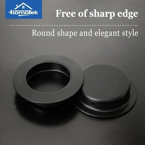 Miniatura 3 de HOMOTEK Paquete de 2 Manijas Redondas Deslizantes para Puerta de Armario Diámetro 2-1/2 pulgadas (65mm) Tiradores Empotrados Negros de Bolsillo