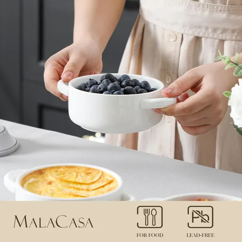 Miniatura 3 de MALACASA Mini Cocotte Set - 14 OZ (aproximadamente 396.89g) Platos pequeños de cazuela con tapas y asas, juego de 4 ollas holandesas mini de Blanco
