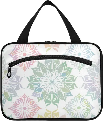 Elegante diseño de mandala de color pastel, bolsas colgantes para viajes con gancho, bolsa de accesorios de diseñador con compartimentos para