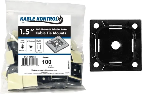 Miniatura 14 de Kable Kontrol Soportes para bridas de cremallera, 1 pulgada cuadrada, blanco natural, 100 unidades, cuadrados de montaje multiusos con respaldo