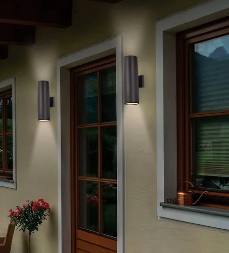 Miniatura 9 de Kira Home Enzo - Moderna lámpara de pared cilíndrica para exteriores de 16 pulgadas, aplique de 2 luces arriba y abajo, lámpara de pared exterior