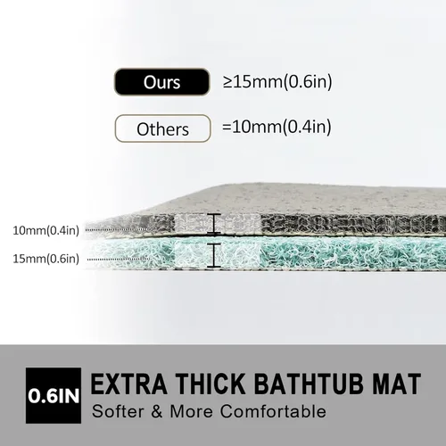 Miniatura 5 de Tapete antideslizante para bañera, tapete de baño antideslizante de 0.6 pulgadas, extra grueso, de secado rápido, tapete de ducha antideslizante