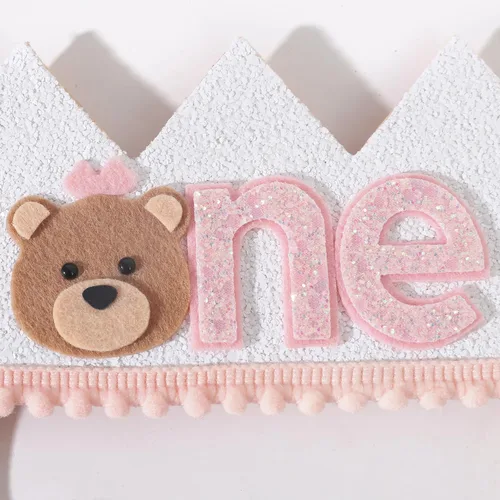 Miniatura 7 de Corona de oso de peluche de primer cumpleaños para niñas, sombrero de oso pequeño, decoración de una campista feliz