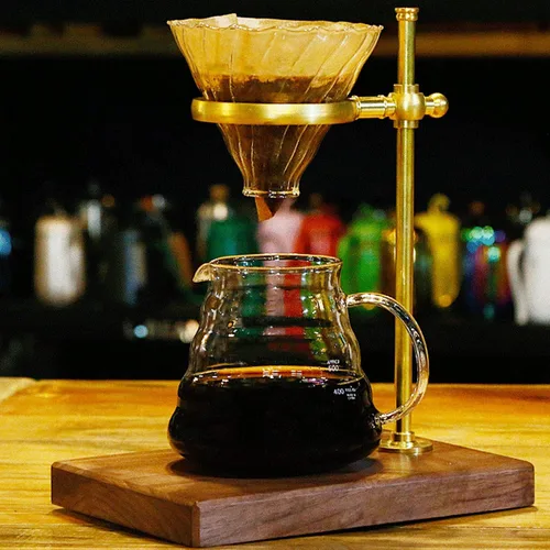 Miniatura 2 de Soporte para gotero de café, soporte para filtro de café de latón de madera, soporte para taza de filtro de goteo, accesorios para hacer café