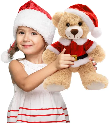 Miniatura 11 de MaoGoLan - 10 unidades de osos de peluche navideños, osos de peluche de 14'' con trajes clásicos de Santa - Camisa y sombrero removibles, se ajustan