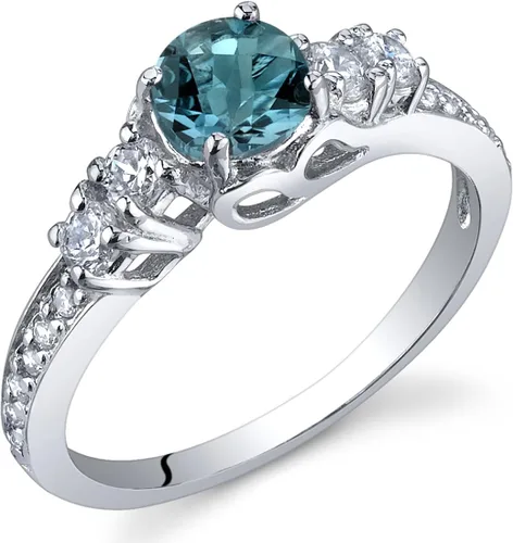 Peora Anillo de topacio azul Londres de plata de ley 925, forma redonda de 0,50 quilates, piedra natal de diciembre, solsticio encantador, tallas 5