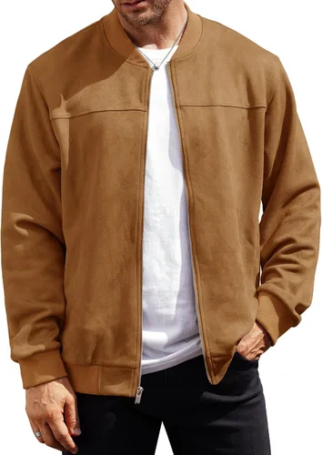 Miniatura 13 de Chaqueta bomber para hombre, de gamuza sintética, peso medio, casual, con cremallera completa, abrigo de vuelo (S-XXL)