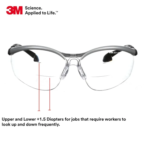 Miniatura 3 de 3M BX Lentes de protección de doble lectura, lentes antiniebla transparentes 11457-00000-20, armazón plateado/negro, dioptría superior/inferior +1.5