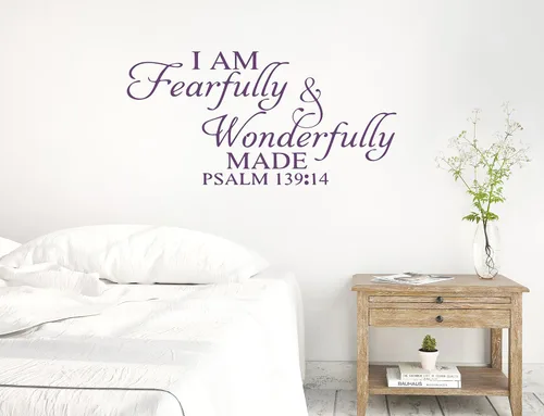Miniatura 5 de 46 x 24 pulgadas, texto en inglés "I Am Fearfully and Wonderfully Made Salmo 139:14, Biblia cristiana, versículo bíblico, calcomanía de pared, mural