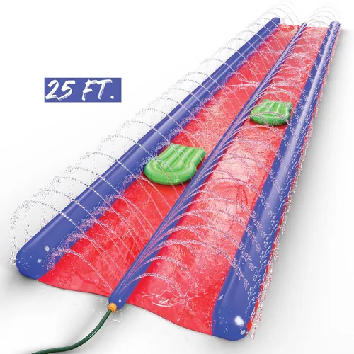 Miniatura 6 de Stargo Tobogán acuático inflable de 2 carriles, divertido deslizamiento hacia abajo y deslizante, extra largo y extra ancho, tobogán acuático de 25