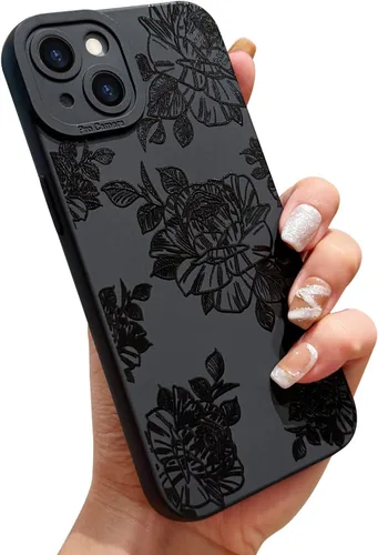 Miniatura 21 de LAPOPNUT Funda negra para iPhone 13 Pro Max, Funda de silicona suave con diseño de patrón de labios lindo para mujeres y niñas, Funda protectora a