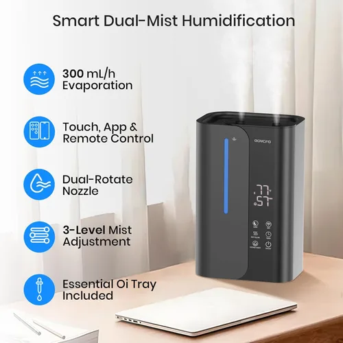 Miniatura 3 de OGACFO Humidificadores de Aire Inteligentes de 5L para Dormitorio con Aceites Esenciales, Humidificadores de Niebla Fría de Gran Capacidad de 50H