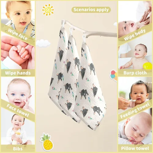 Miniatura 3 de Toallas de algodón para bebé, toallas de baño unisex para recién nacidos, toallitas naturales para piel delicada, 11.8 x 11.8 pulgadas, paquete de 5