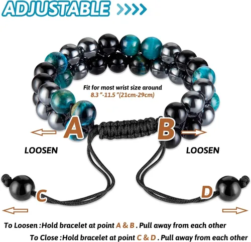 Miniatura 5 de MIDON - Pulsera de ojo de tigre, pulsera de triple protección para hombres y mujeres, hecha a mano, cuentas de ojo de tigre, hematita y obsidiana