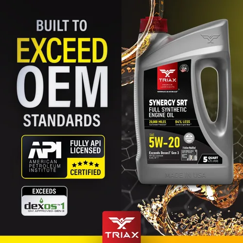 Miniatura 4 de TRIAX Synergy SRT 5W-20 Aceite de motor PAO-éster completamente sintético, drenaje de 12.4 mi, modificación por fricción moly/boro, licencia API SP