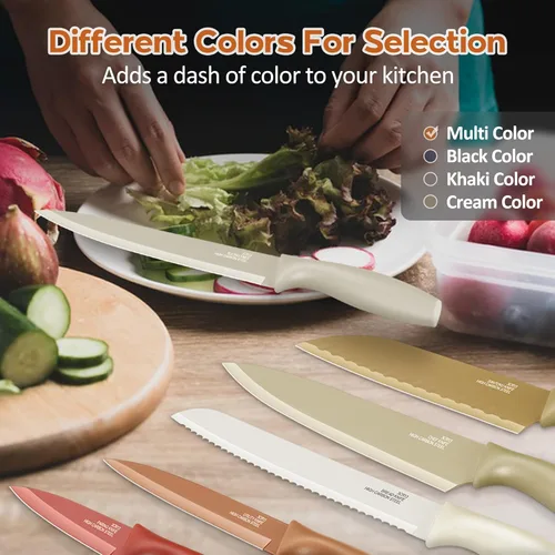 Miniatura 7 de E-far Juego de cuchillos de cocina de 12 piezas, juego de cuchillos de chef de acero inoxidable con 6 protectores de cuchillas, cuchillo de cocina