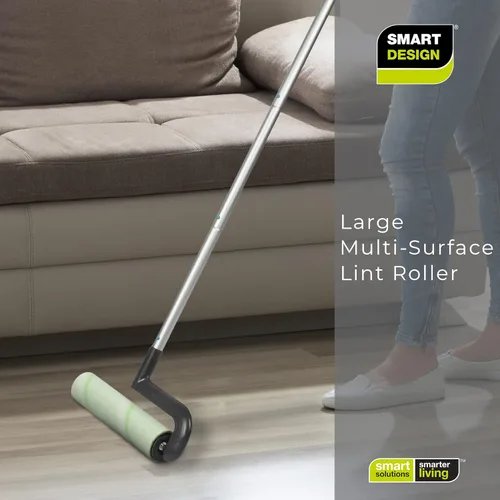 Miniatura 8 de Smart Design Rodillo de pelusa grande con mango ergonómico, tubos de aluminio, incluye hojas adhesivas, para limpieza, alfombras, automóviles, ropa