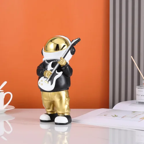 Miniatura 5 de Figura de astronauta, escultura de astronauta en oro negro, estatua de astronauta, regalo para niños, decoración de habitación para hombres, hogar
