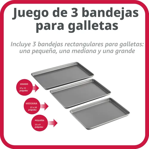 Miniatura 2 de GoodCook Everyday - Juego de 3 bandejas de acero al carbono antiadherentes para hornear, pequeñas de 13 x 9 pulgadas, medianas de 15 x 10 pulgadas