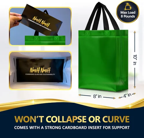 Miniatura 5 de Nush Nush Bolsas de regalo verdes de tamaño mediano, juego de 12 bolsas de regalo reutilizables de color verde brillante con asas a granel, Verde
