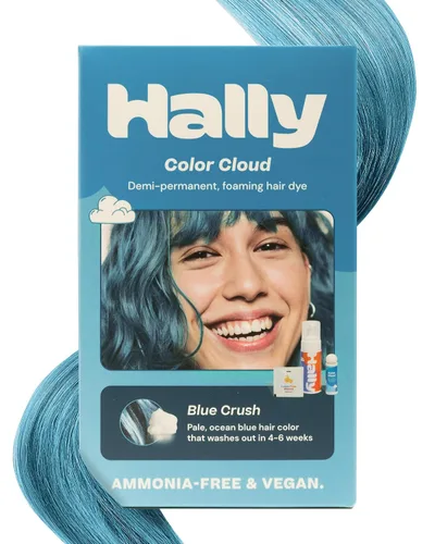 Hally Hair Color Cloud - Espuma de color semipermanente para el cabello en azul, dura hasta 25 lavados, sin amoníaco, sin blanqueador, 4 onzas Azul