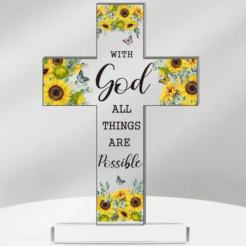 Miniatura 10 de Regalos Cristianos de Acrílico Chunful para Mujer y Hombre Cruz de Jesús Religiosa y Decorativa con Versículos de la Biblia y Oraciones Cruz