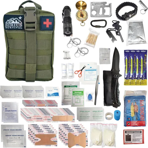 Miniatura 9 de Kit de supervivencia y primeros auxilios Molle de 250 piezas, equipo de emergencia al aire libre y bolsa de trauma para camping, senderismo, caza